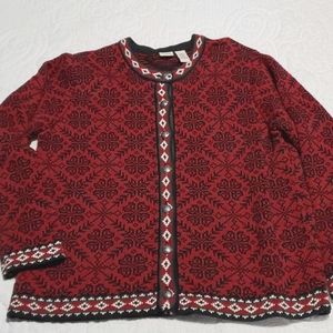 LL Bean Nordic Red 100% Cotton Cardigan Sweater XL